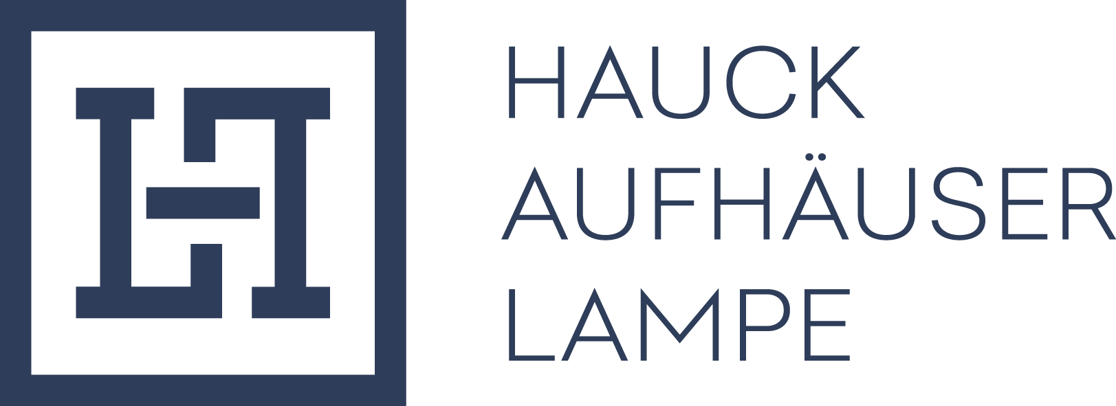 Logo von Hauck Aufhäuser Lampe mit stilisiertem &quot;HAL&quot;-Monogramm links und Firmennamen in blauer Schrift rechts. Moderner, professioneller Banken- und Finanzdienstleistungsstil.