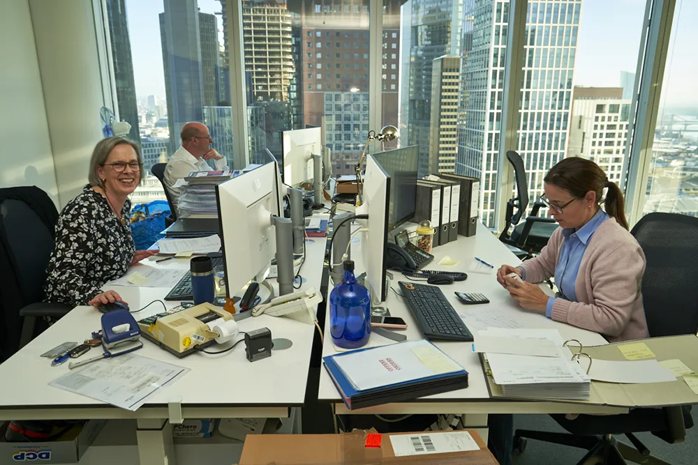 Ottmar Wolf, Annette Rockel und Silvia Ohlig im Skyper Büro.